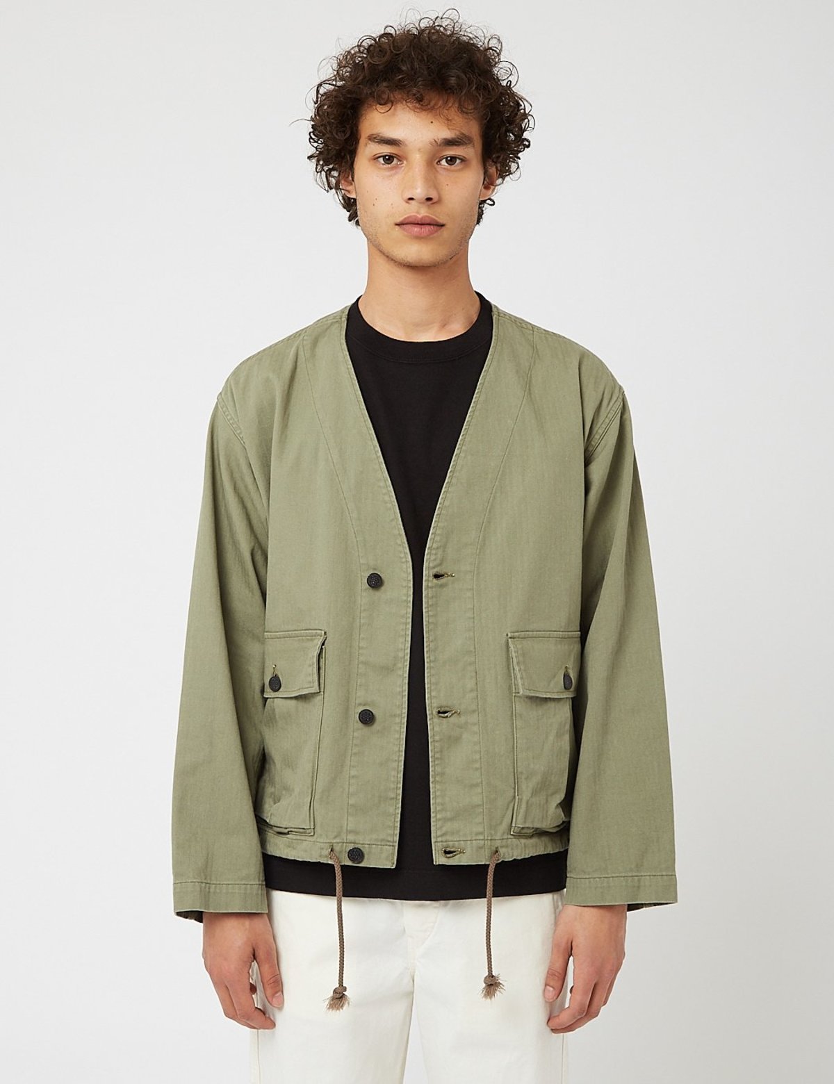 orSlow USMC V-Neck Herringbone Twill Jacket - Green Used | Garmentory
