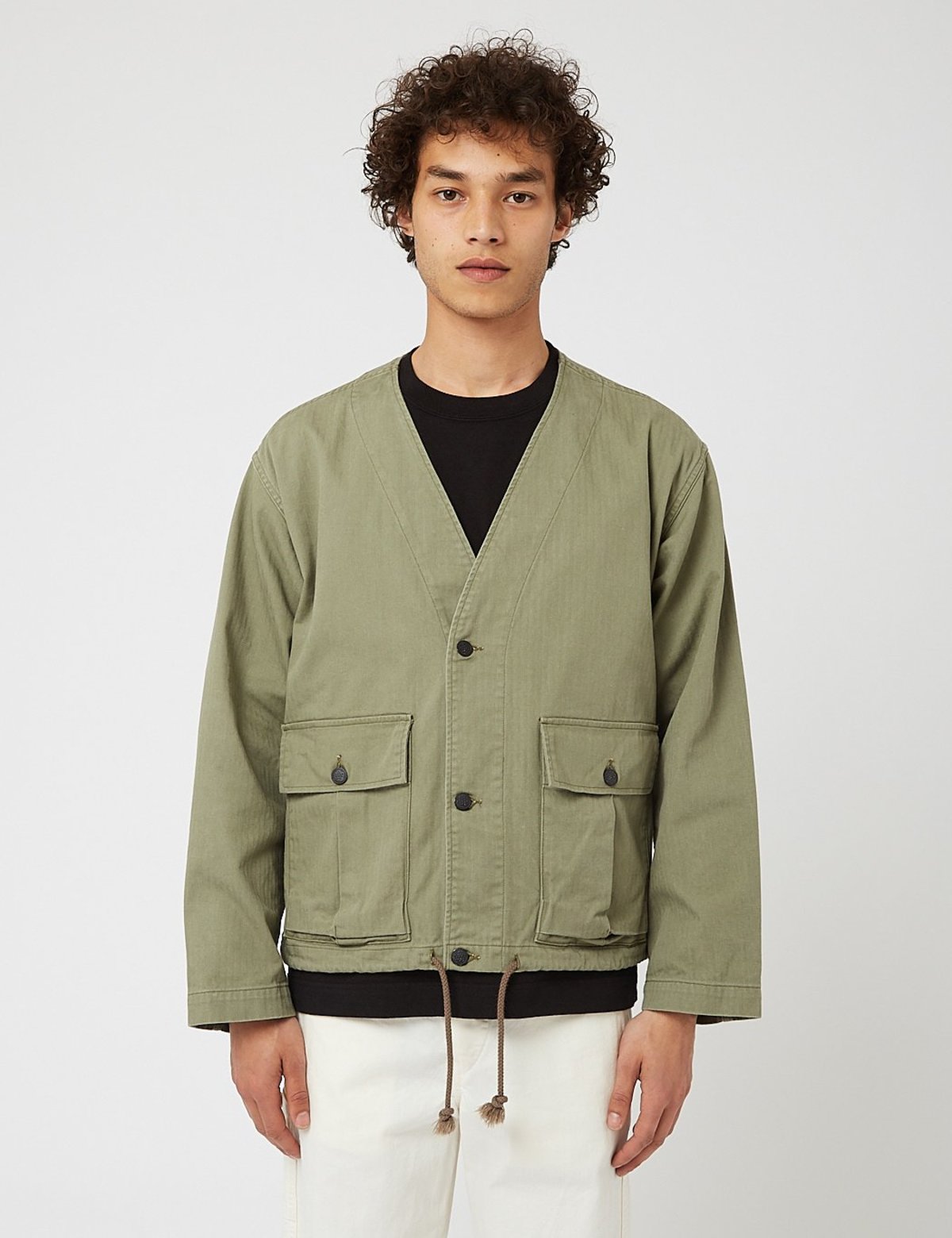 orSlow USMC V-Neck Herringbone Twill Jacket - Green Used | Garmentory