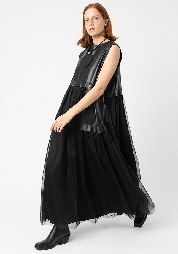 MiiN Tulle and Leather Full Skirt Dress | Garmentory MiiN Tulle and Leather Full Skirt Dress | Garmentory