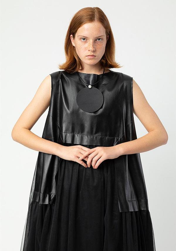MiiN Tulle and Leather Full Skirt Dress | Garmentory