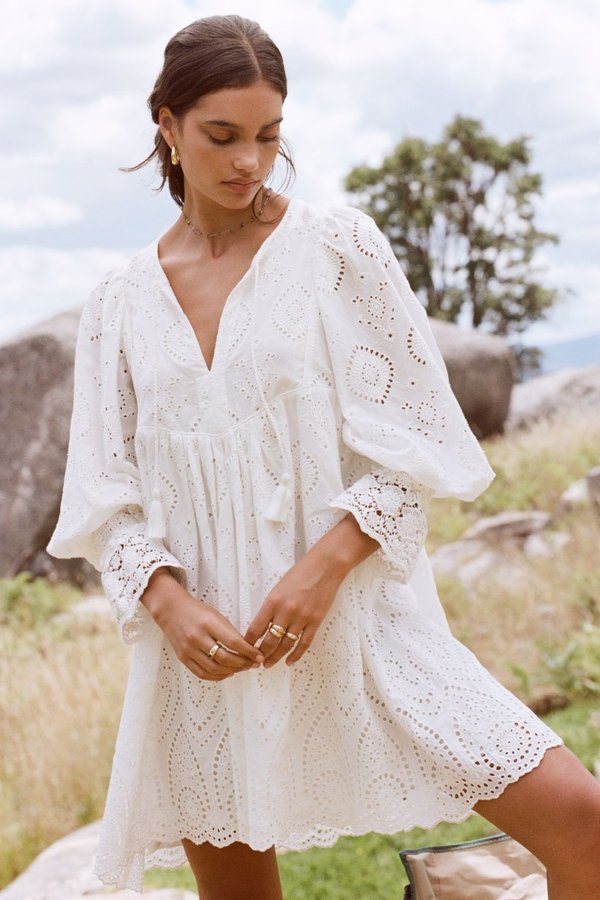 SPELL & THE GYPSY COLLECTIVE Dylan Smock Dress - White | Garmentory
