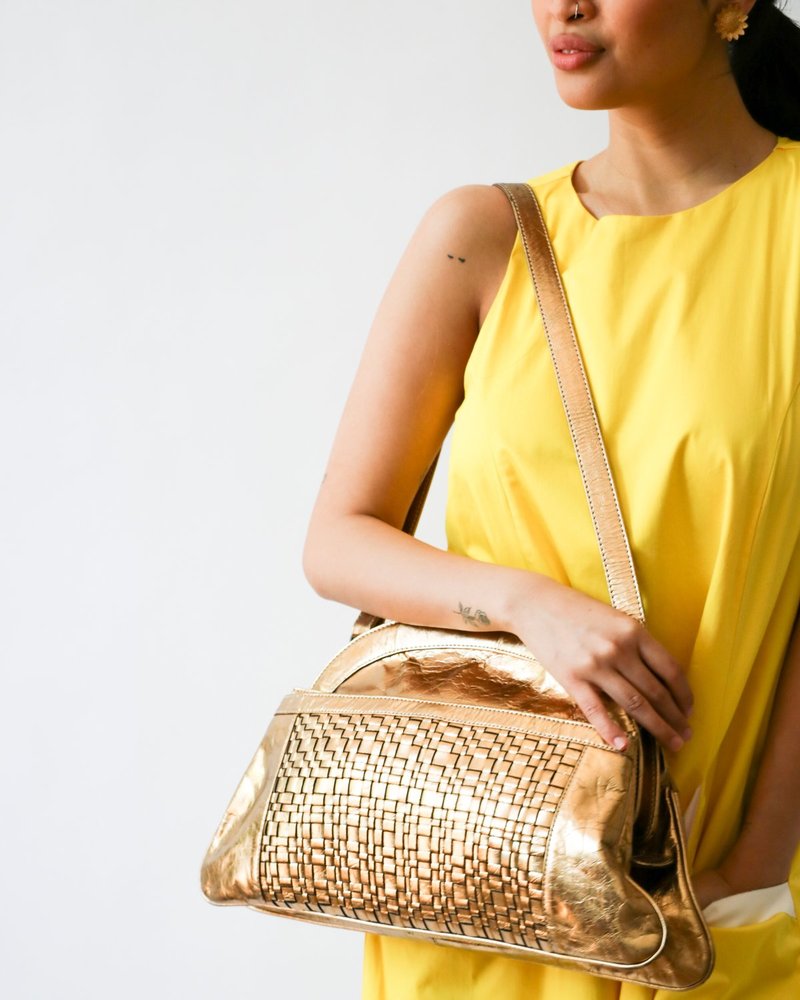 Pre-loved] Phillip Lim Metallic Woven Half Frame Bag Gold