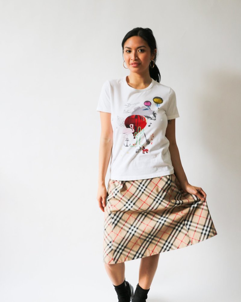 Pre-loved] Burberry Blue Label Check Print Skirt - Beige