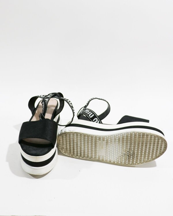 Pre-loved] Miu Miu Logo Strap Platform Sandals - Black/White
