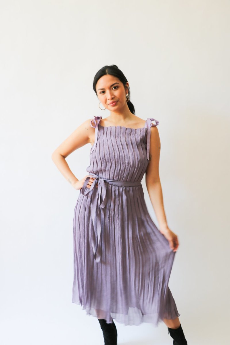 Pre-loved] Prada Crinkle Pleated Midi Dress - Light Purple