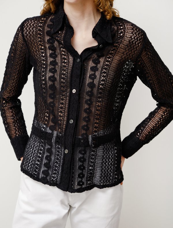 Our Legacy 70s Cotton Crochet Line Shirt - Black | Garmentory