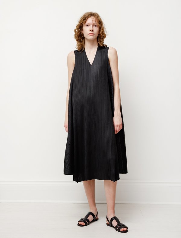 Pleats Please by Issey Miyake Antelope V-Neck Dress - Black