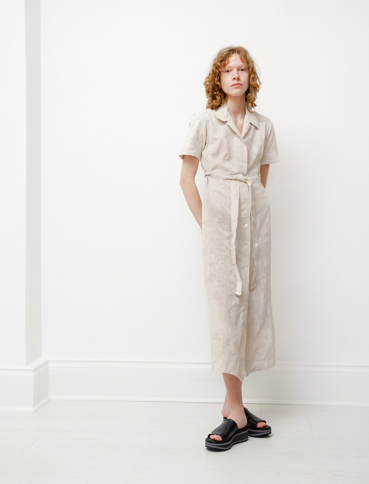 knee length dresses for ladies Zara Linen Blend Shirt Dress Ecru Yellow