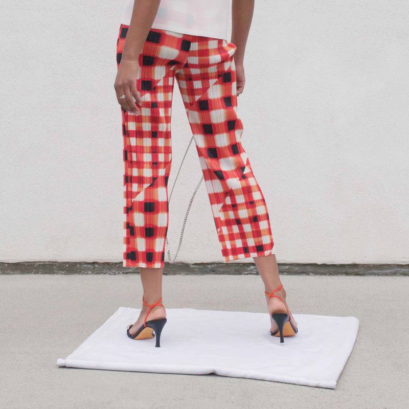 Pleats Please by Issey Miyake Trek Check Slim Pants - Red | Garmentory 