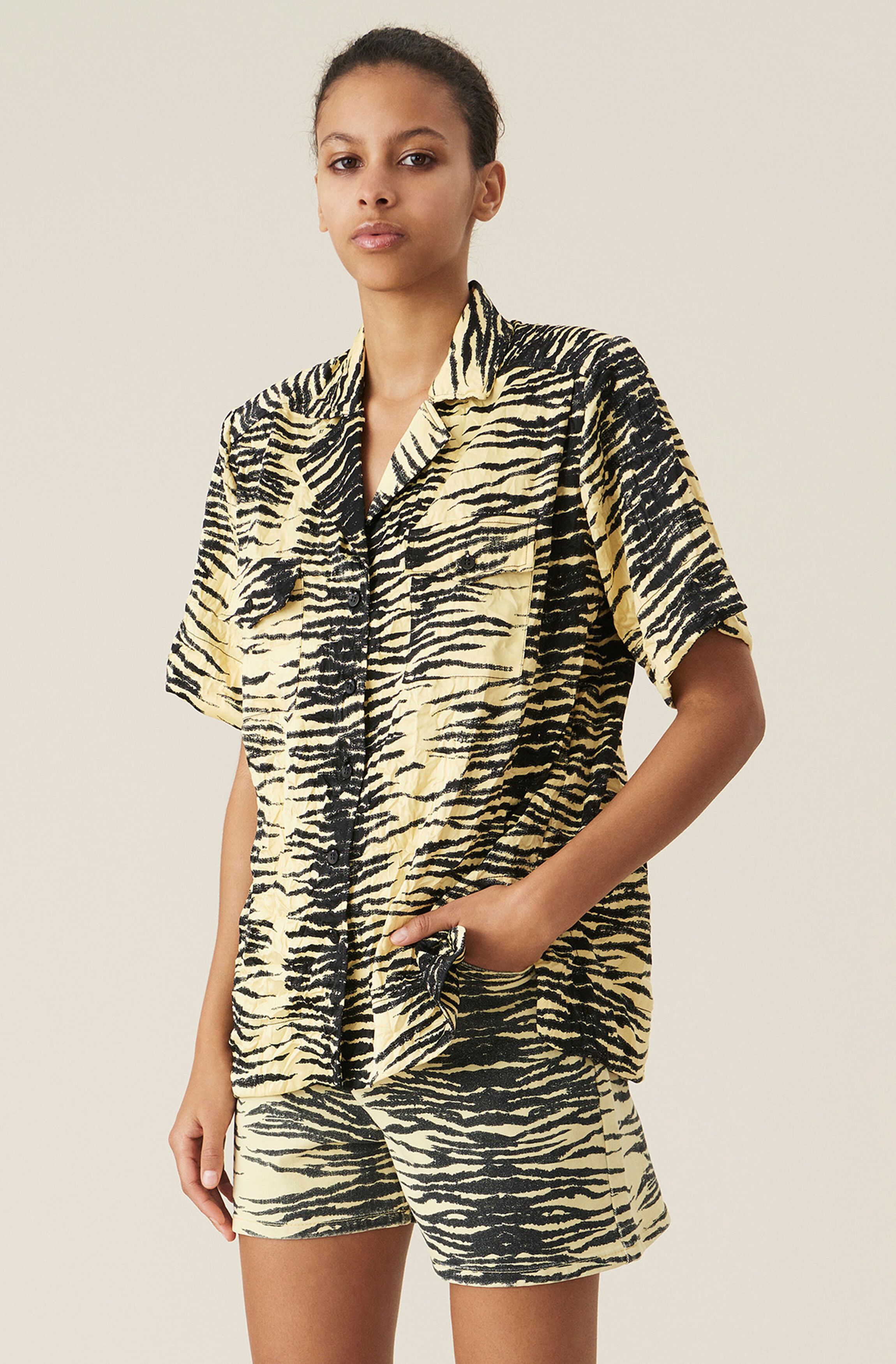 ganni crinkled satin shirt