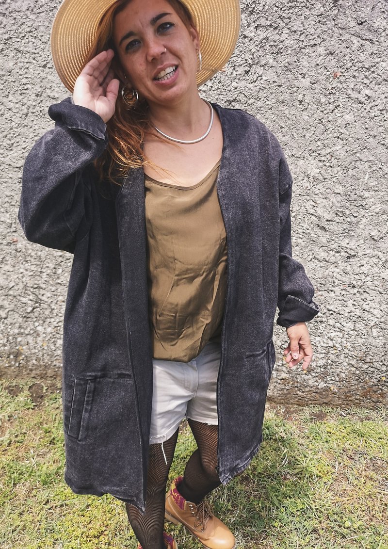 Berenik V-neck Zip Denim Summer Dress/Jacket - Washed Black Berenik V-neck Zip Denim Summer Dress/Jacket - Washed Black
