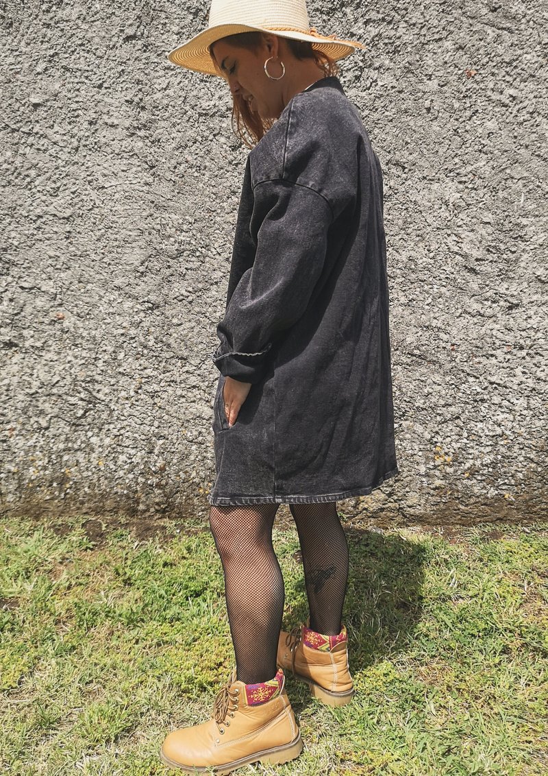 Berenik V-neck Zip Denim Summer Dress/Jacket - Washed Black Berenik V-neck Zip Denim Summer Dress/Jacket - Washed Black