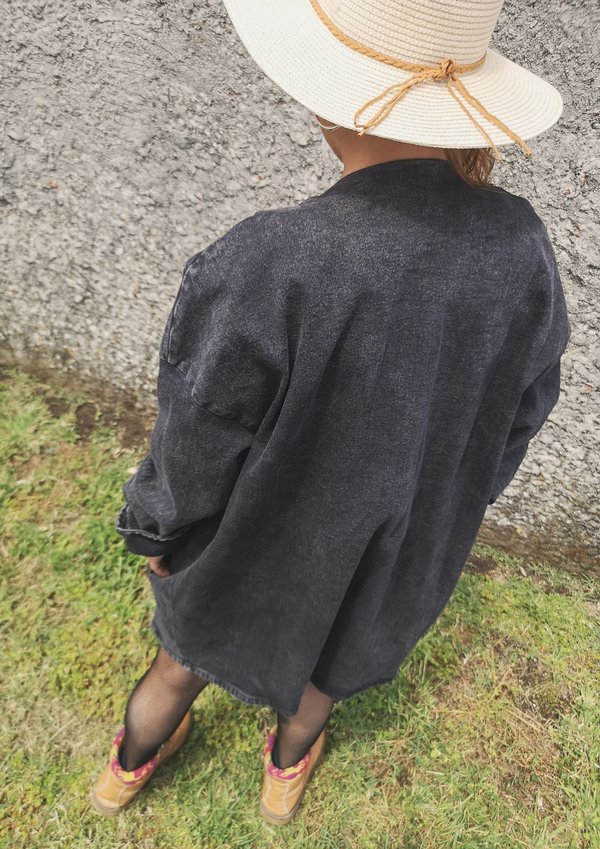Berenik V-neck Zip Denim Summer Dress/Jacket - Washed Black Berenik V-neck Zip Denim Summer Dress/Jacket - Washed Black