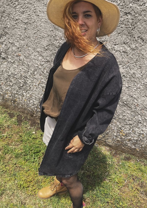 Berenik V-neck Zip Denim Summer Dress/Jacket - Washed Black Berenik V-neck Zip Denim Summer Dress/Jacket - Washed Black