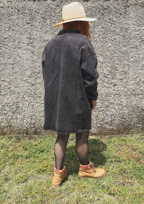 Berenik V-neck Zip Denim Summer Dress/Jacket - Washed Black Berenik V-neck Zip Denim Summer Dress/Jacket - Washed Black