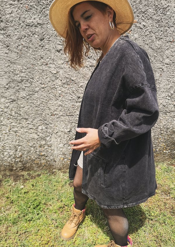 Berenik V-neck Zip Denim Summer Dress/Jacket - Washed Black Berenik V-neck Zip Denim Summer Dress/Jacket - Washed Black