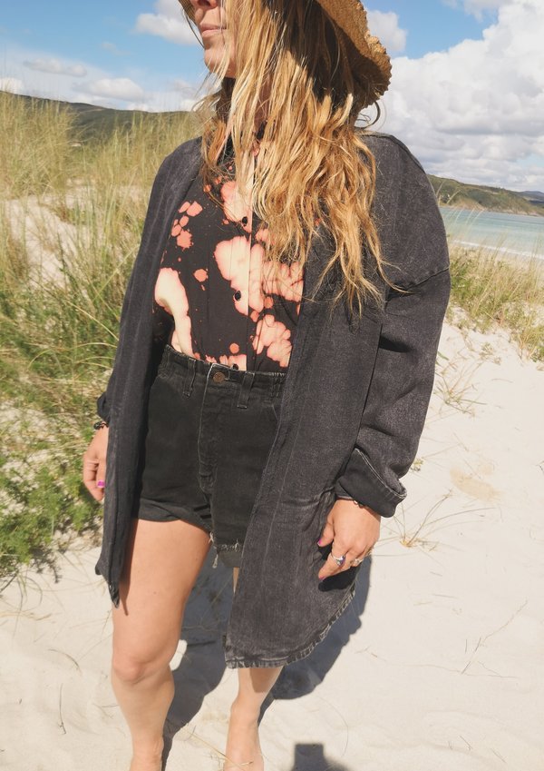 Berenik V-neck Zip Denim Summer Dress/Jacket - Washed Black Berenik V-neck Zip Denim Summer Dress/Jacket - Washed Black
