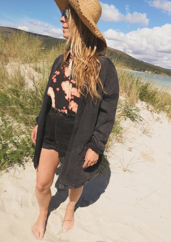 Berenik V-neck Zip Denim Summer Dress/Jacket - Washed Black Berenik V-neck Zip Denim Summer Dress/Jacket - Washed Black