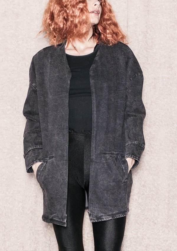 Berenik V-neck Zip Denim Summer Dress/Jacket - Washed Black Berenik V-neck Zip Denim Summer Dress/Jacket - Washed Black