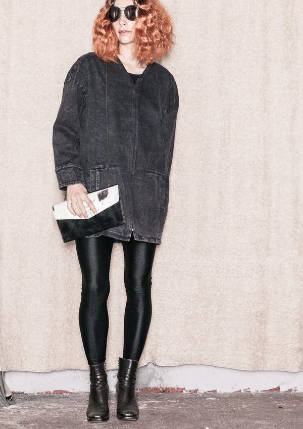 Berenik V-neck Zip Denim Summer Dress/Jacket - Washed Black Berenik V-neck Zip Denim Summer Dress/Jacket - Washed Black