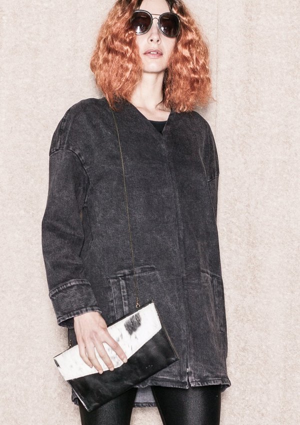 Berenik V-neck Zip Denim Summer Dress/Jacket - Washed Black Berenik V-neck Zip Denim Summer Dress/Jacket - Washed Black