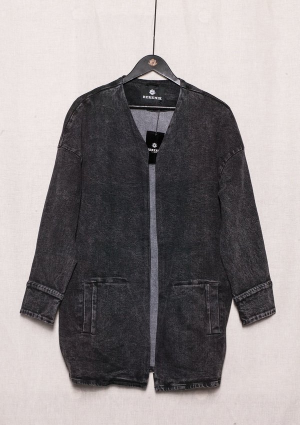 Berenik V-neck Zip Denim Summer Dress/Jacket - Washed Black Berenik V-neck Zip Denim Summer Dress/Jacket - Washed Black