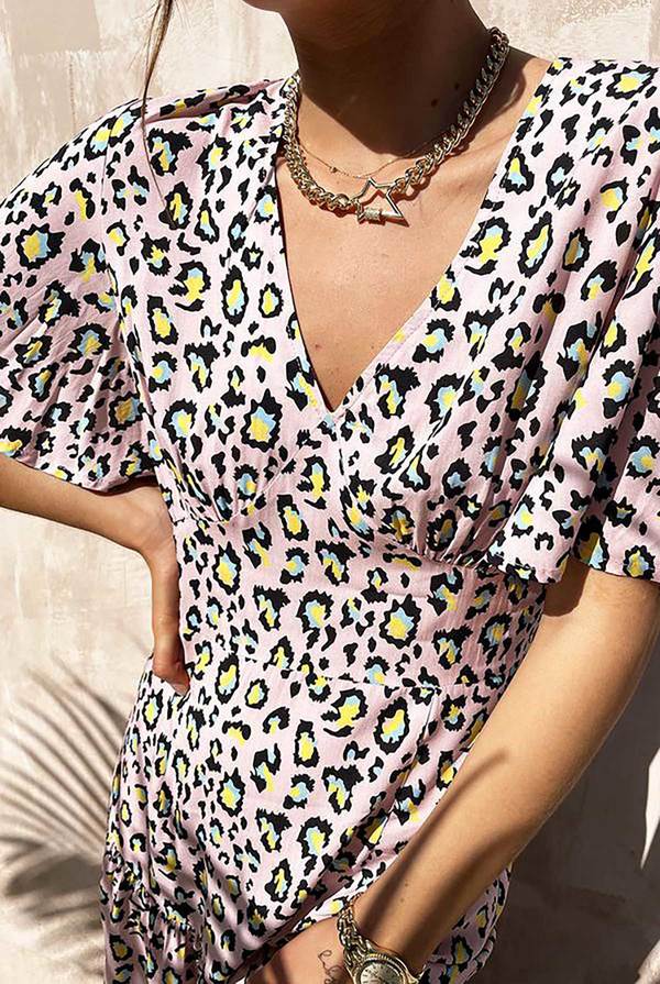pink leopard clover dress