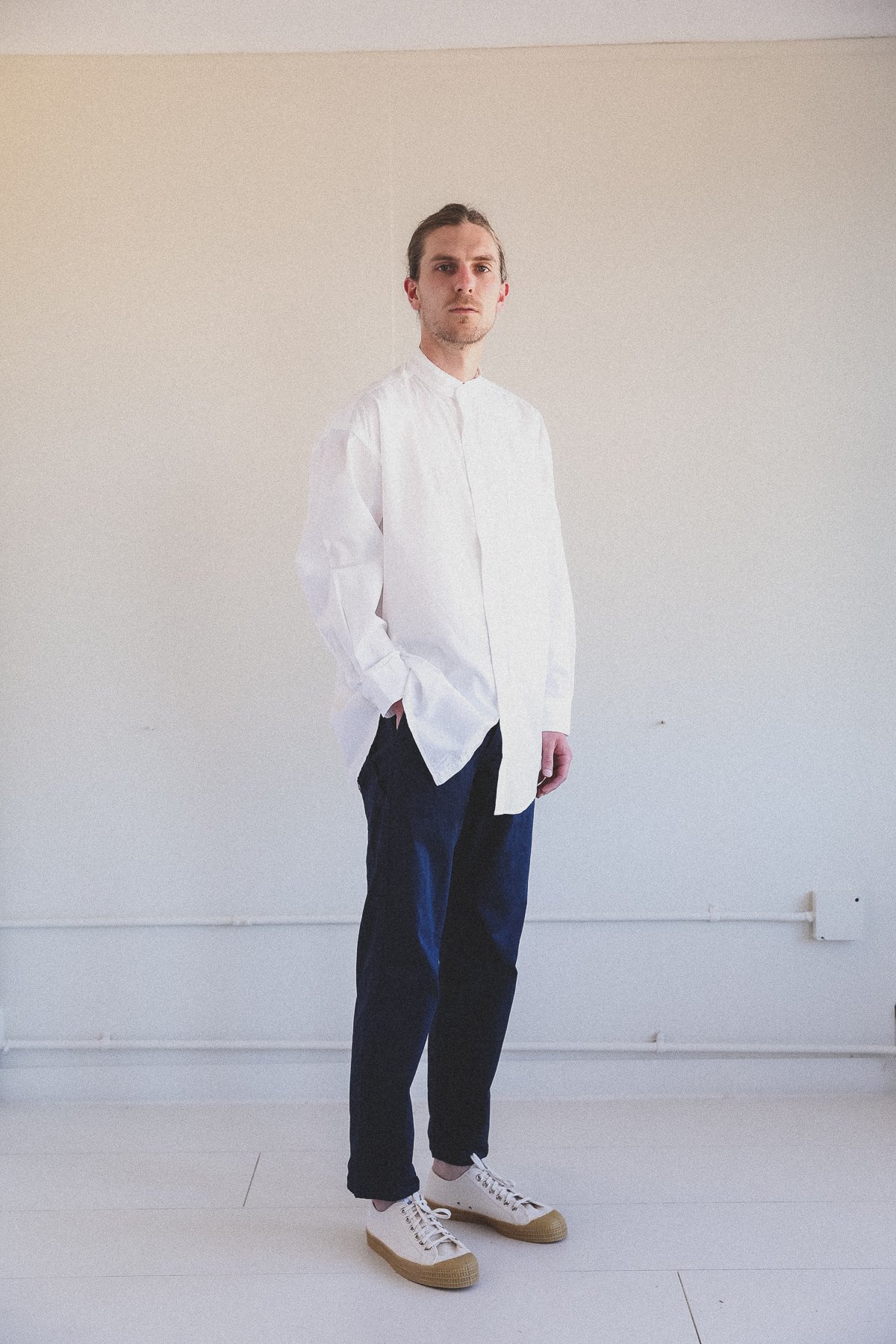 新品/ orSlow LOOSE FIT STAND COLLAR SHIRT Orslow LOOSE FIT STAND COLLAR SHIRT - White | Garmentory