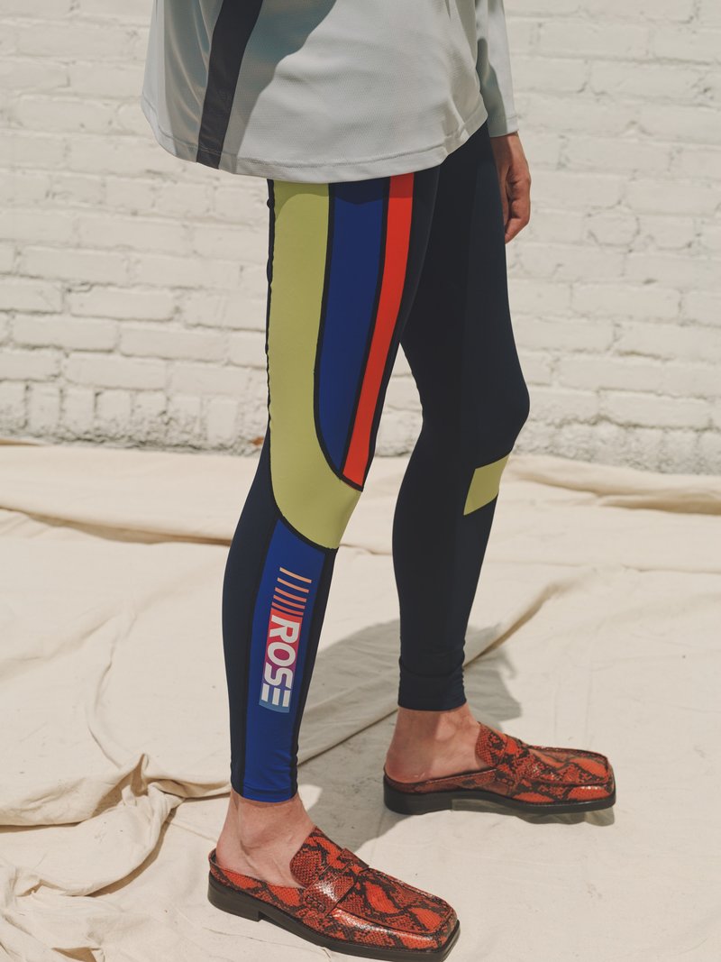 Martine Rose Marley Biker Leggings - Blue/Lime/Red | Garmentory