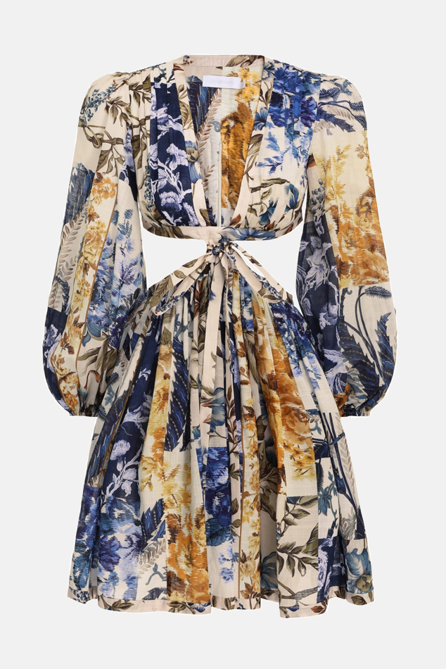 zimmermann Aliane Cut Out Short Dress - Patchwork Floral | Garmentory