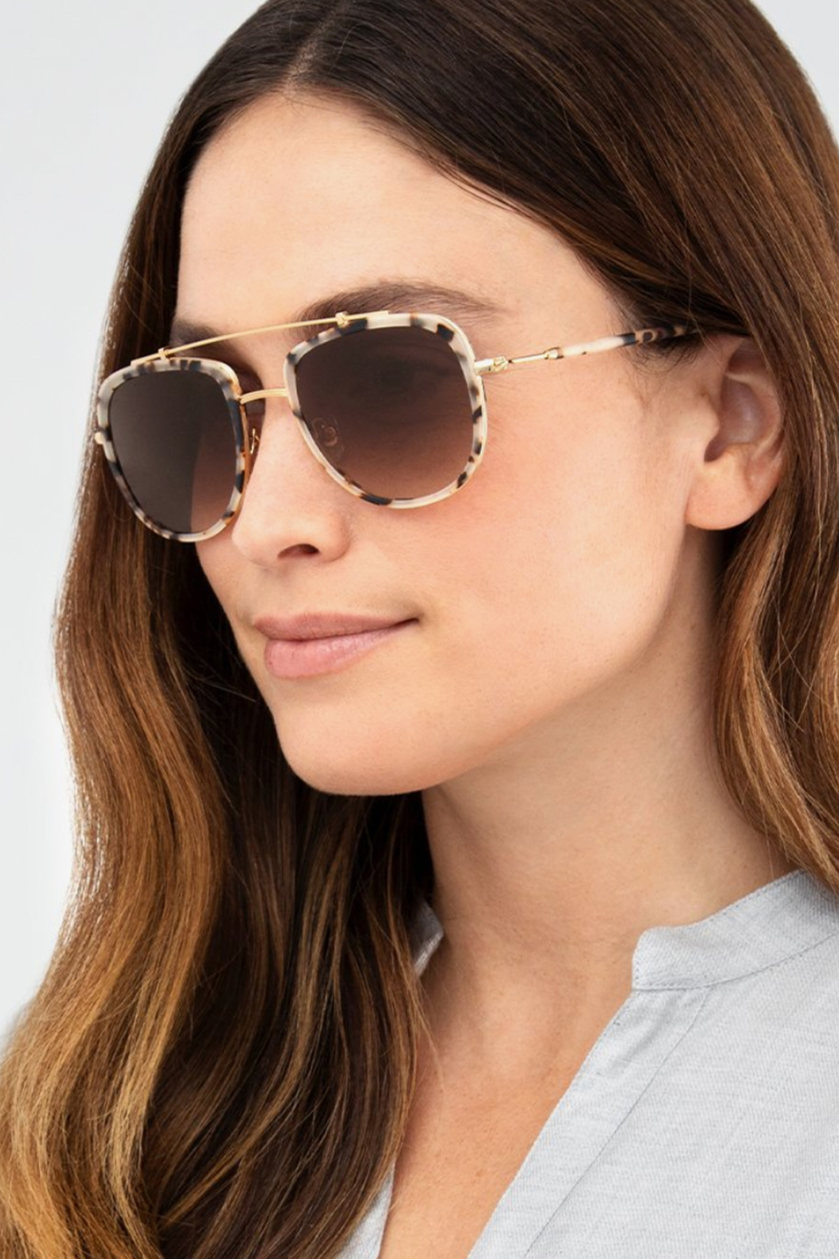 KREWE Breton Sunglasses with Gold Detail Krewe Breton Sunglasses in Matte Oyster main image 3