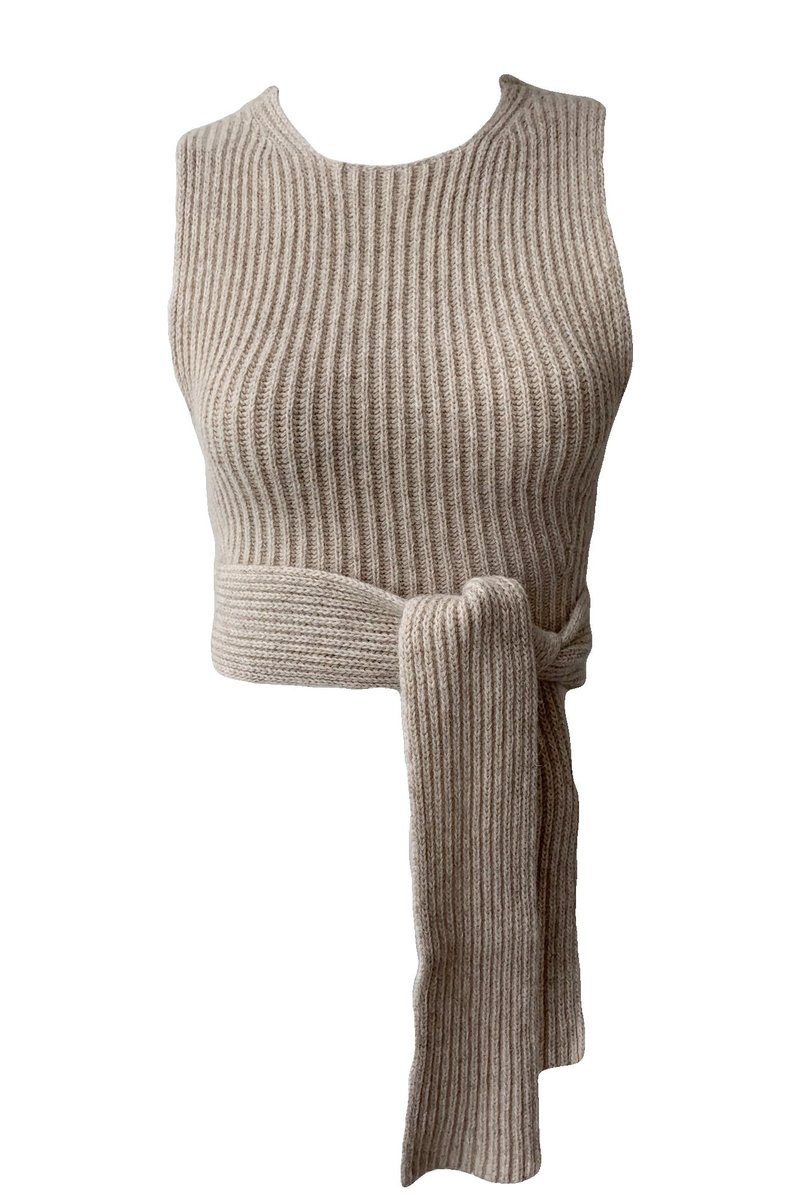 Ganni Rib Knit Tie Top - Brazilian Sand | Garmentory