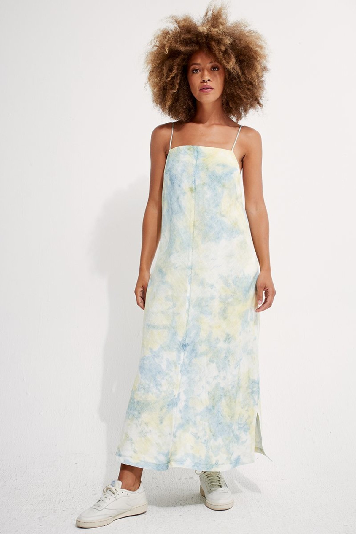 chinese dress ladies Tie Dye Linen Long Dress – Zaiia main image 0