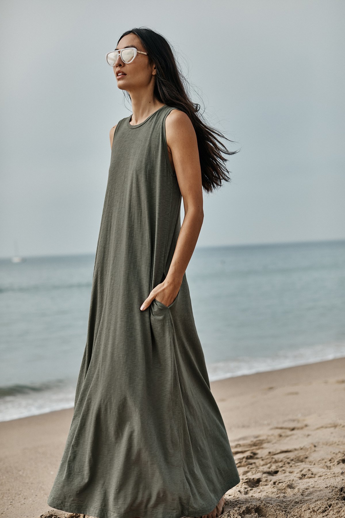 chinese dress ladies Edith Contrast Midi Dress in Natural main image 1