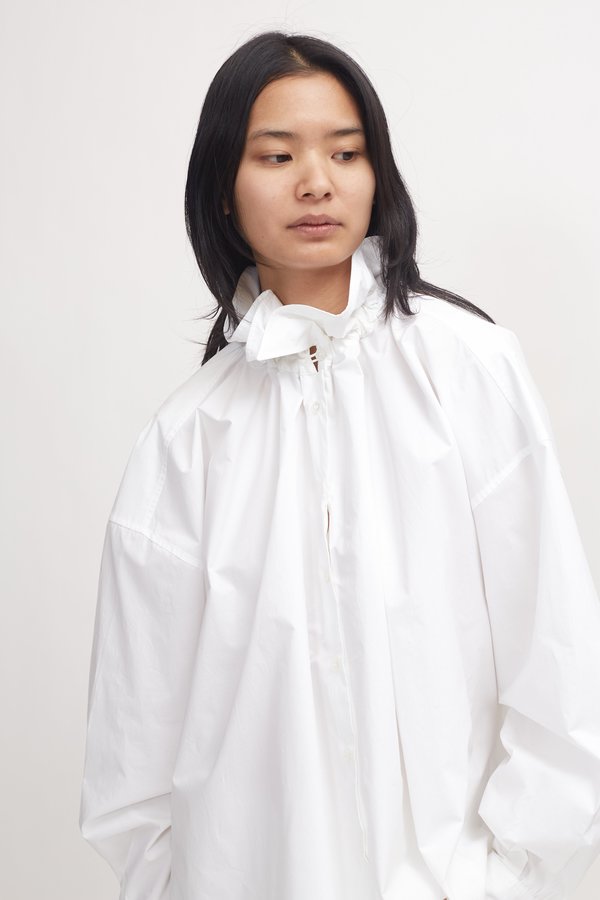 MM6 by Maison Margiela Ruffle Neck Poplin Top - White