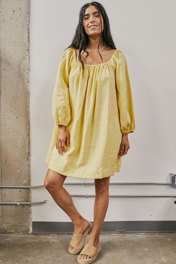knee length dresses for ladies Linen Dress (Lime)