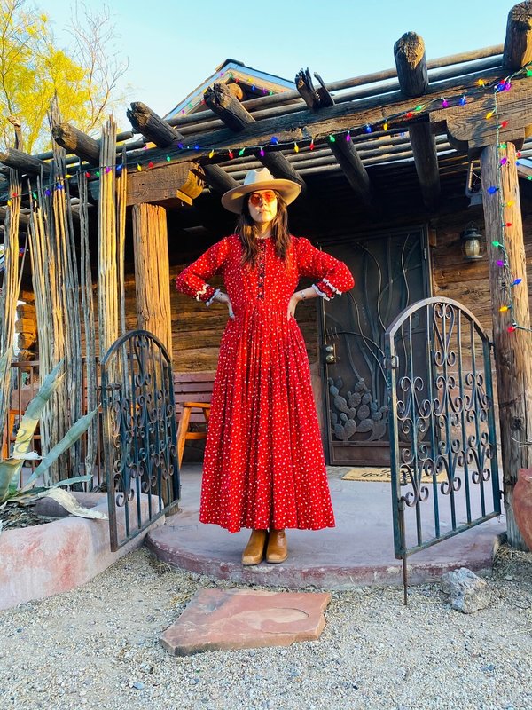 open lace back dress Pre-Order - Vacation Dress in Vintage Red Rose Print main image 0