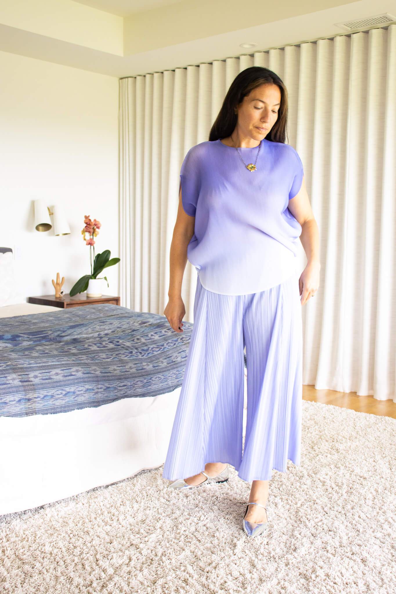 Pleats Please by Issey Miyake April Pants - Steel Blue | Garmentory Pleats Please by Issey Miyake April Pants - Steel Blue | Garmentory