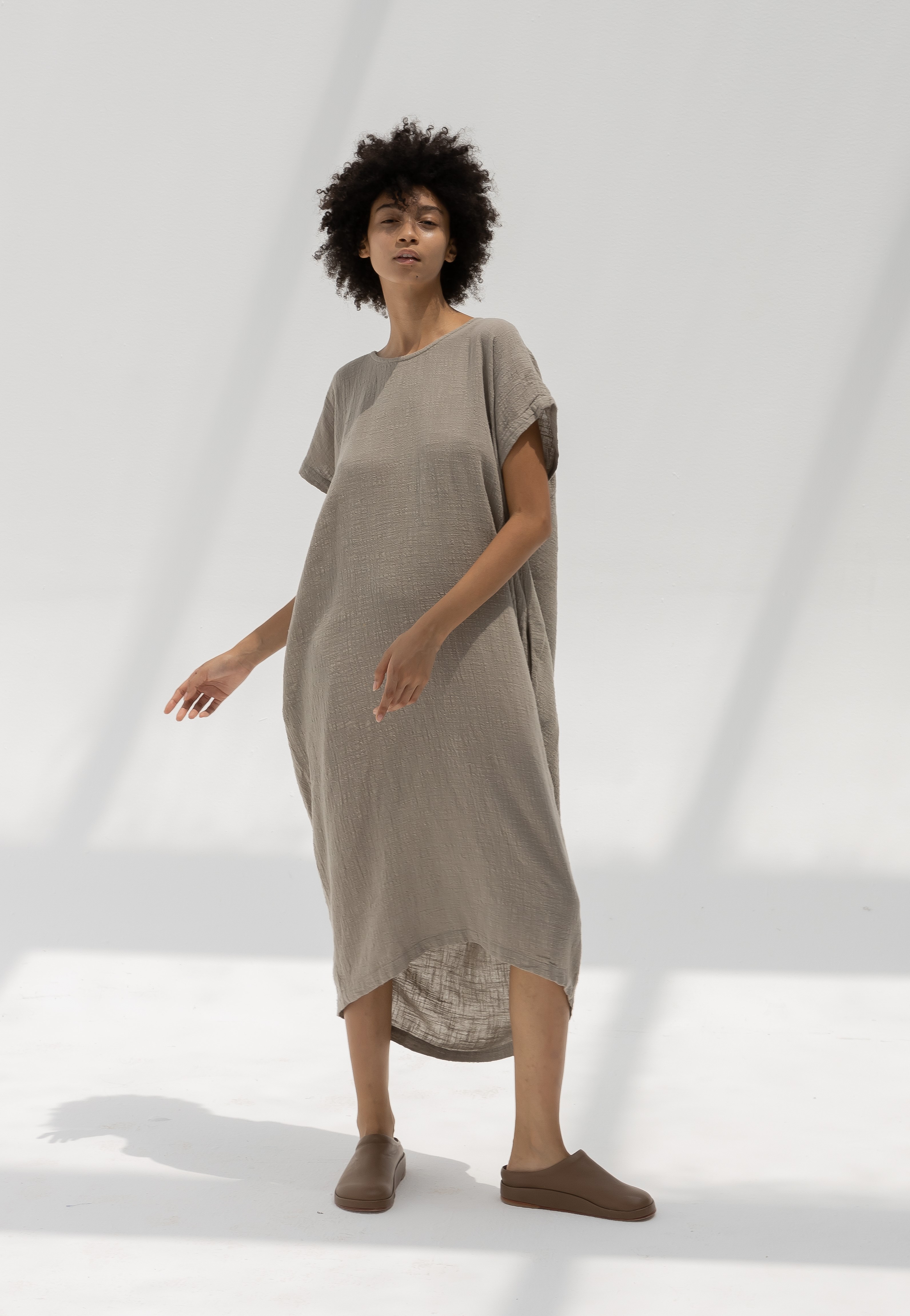 black crane pleated cocoon dress Black Crane Pleated Cocoon Dress in Charcoal