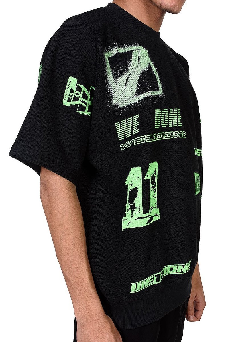 we11done Graphic All Over T-Shirt - Black/neon green