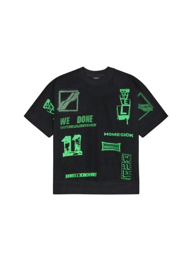 we11done Graphic All Over T-Shirt - Black/neon green