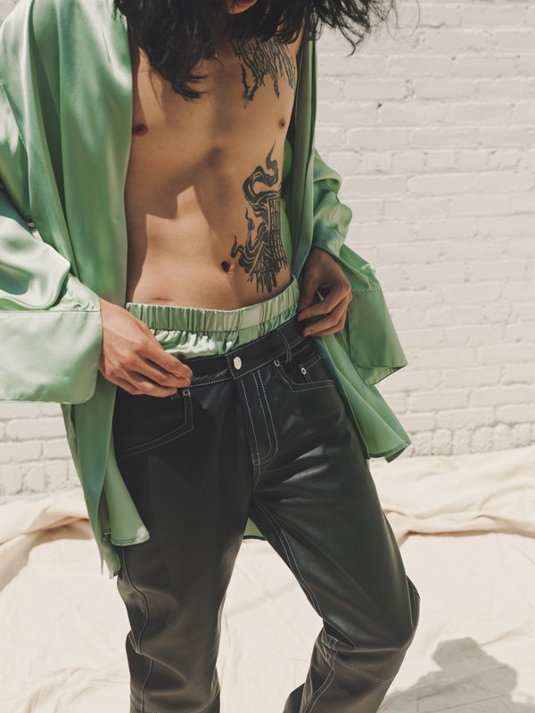 LUDOVIC DE SAINT SERNIN Lamb Leather Slim 5 Pocket Pants