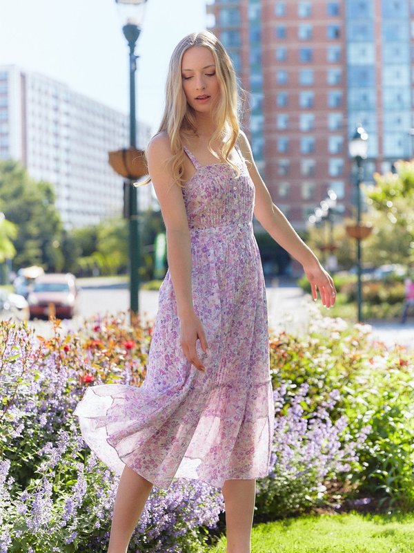 love shack fancy purple floral dress LoveShackFancy // Purple Floral Ruffle Dress VSP Consignment