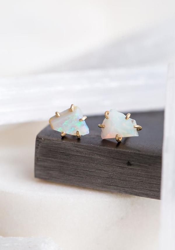 Variance Objects White Australian Opal Studs - 14KT-18KT Gold Variance Objects White Australian Opal Studs - 14KT-18KT Gold