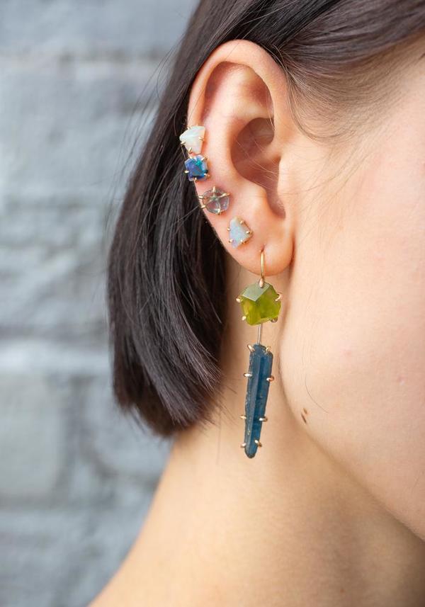 Variance Objects White Australian Opal Studs - 14KT-18KT Gold Variance Objects White Australian Opal Studs - 14KT-18KT Gold