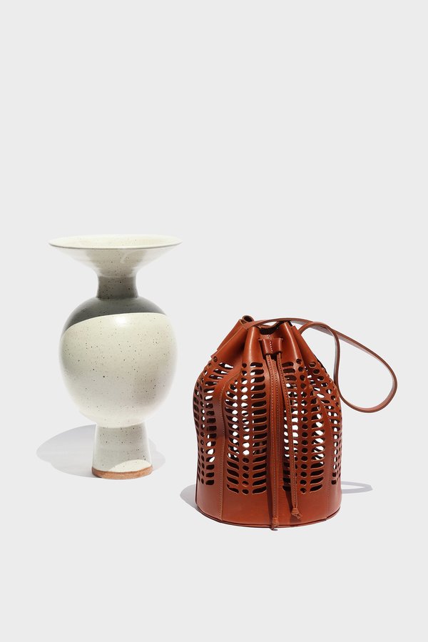 Modern Weaving Jute Die Cut Bucket Bag - Black | Garmentory