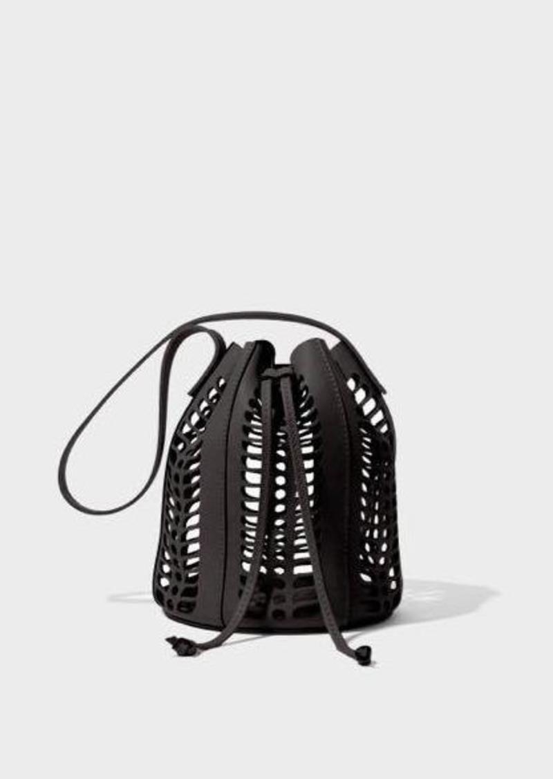 Modern Weaving Mini Jute Die Cut Bucket Bag - Black | Garmentory