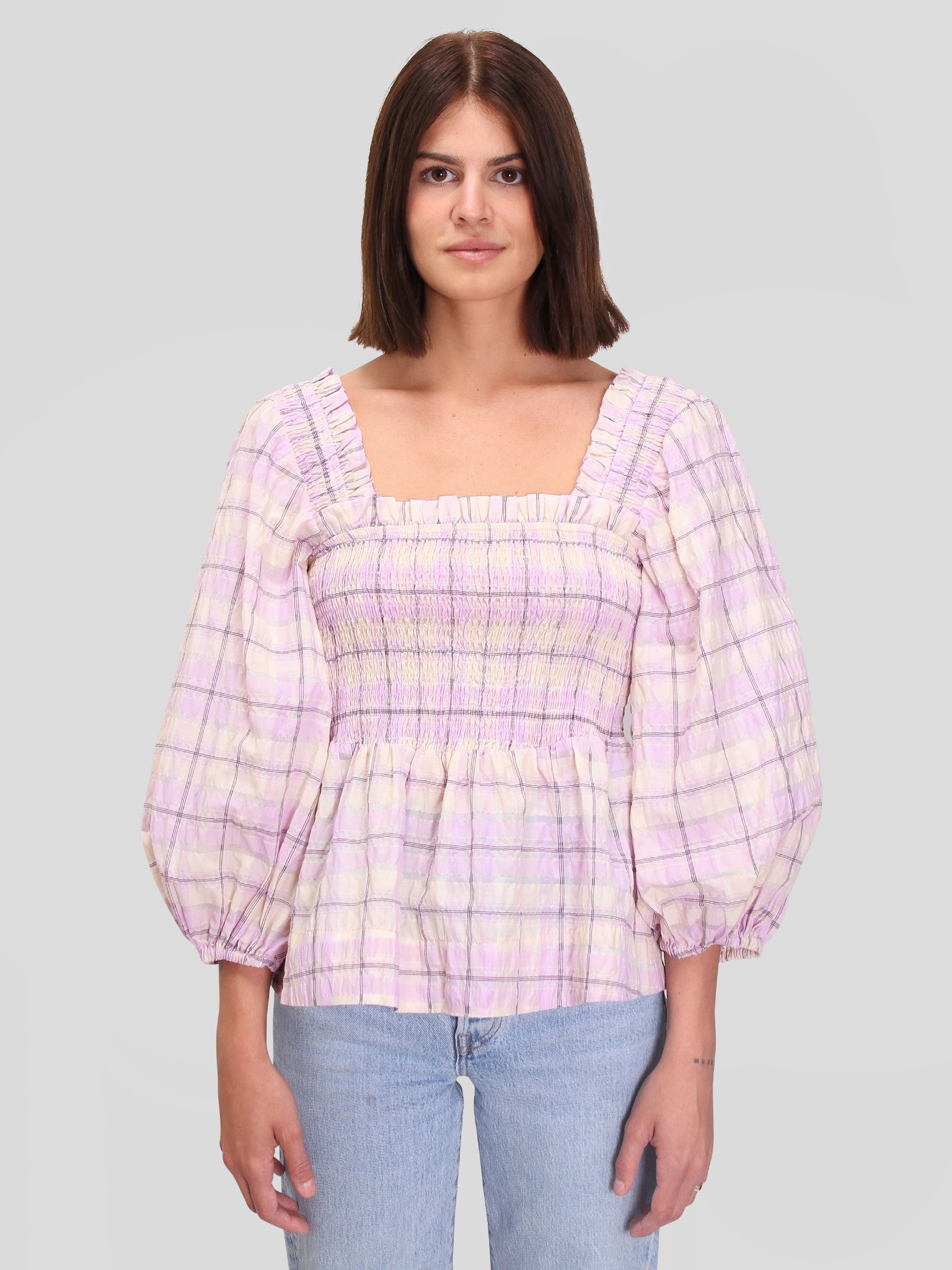 ganni smocked top