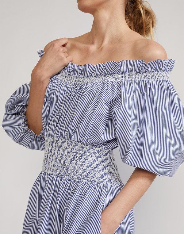Cynthia Rowley June Off Shoulder Dress - Blue/White Stripe | Garmentory