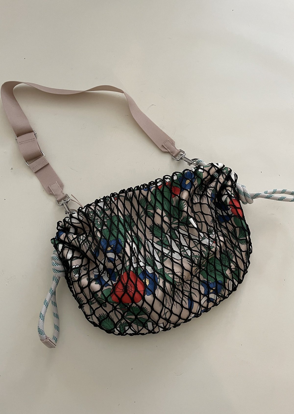 Ganni Fishnet Drawstring Mini Shoulder Bag - Brazilian Sand